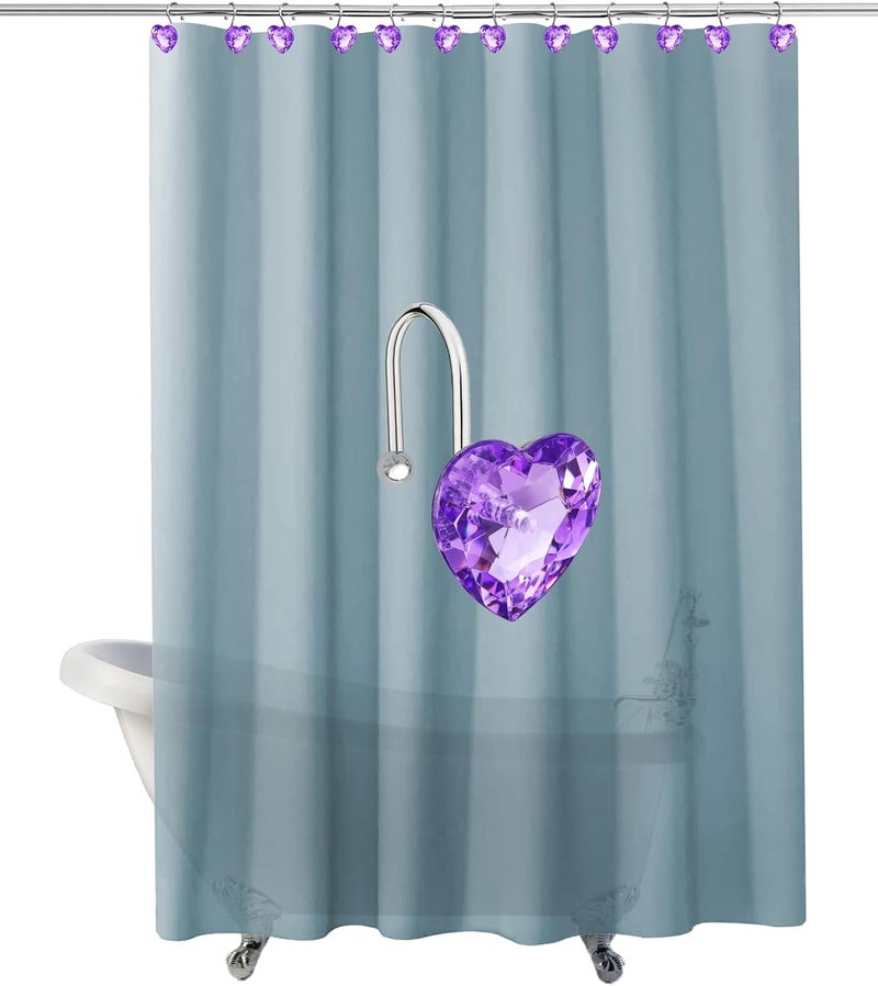 Yapicoco Shower Curtain Hooks Rings for Bathroom, 12PCS Heart Stainless Steel Rust Resistant Decorative Rhinestones Shower Curtain Rings Hangers for Shower Curtains (Single Hook Purple) - Image 5